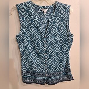 Croft Barrow Sz M Green‎ And White Floral Casual Short Sleeve Womens Top